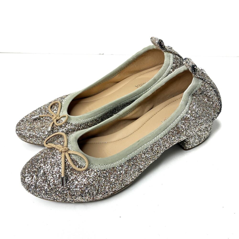YS Yosi Samra Glitter Gold Glitter Heeled Ballet Flat Womens 8